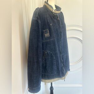 Marithé Francois Girbaud Vintage Zipper Round Collar Button Denim Jacket (XXL)